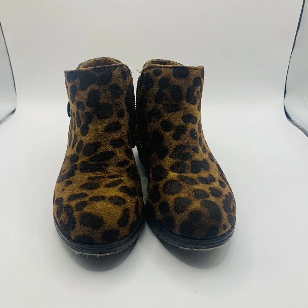 Pierre Dumas Kids Animal Print Leopard Zipp Faux Suede Ankle Shoe Boots Size 11